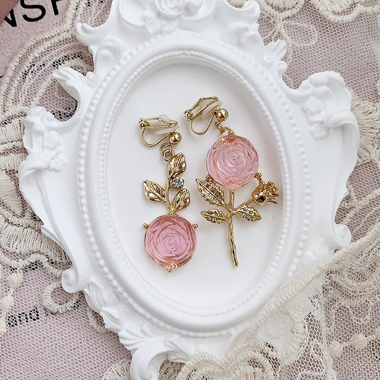 🪞崎's復古衣櫥🪞凡爾賽不對稱玫瑰｜925純銀針耳環 耳針花朵耳飾 夾式耳環 氣質vintage 法式宮廷浪漫 日系韓系