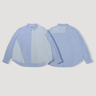 【QUEST】現貨 QUEST Stripe LS Shirts 條紋 拼接 長袖襯衫 藍色