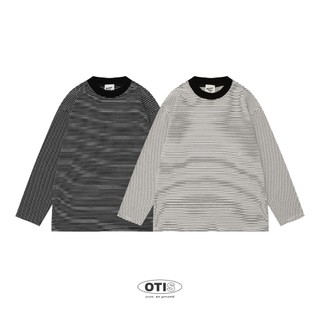 【OTIS】 【現貨速出】撞色韓系 小領口 條紋 薄長袖 日常 大學TEE 基礎 長袖 素色 寬鬆 OVERSIZE