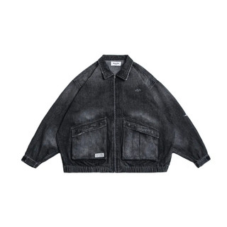 Persevere distressed denim harrington jacket 水洗黑牛仔外套(S)