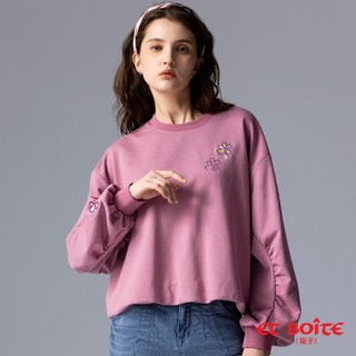 BLUE WAY ET BOiTE 箱子 - 女款 俐落袖抽褶珠片繡長TEE(粉)