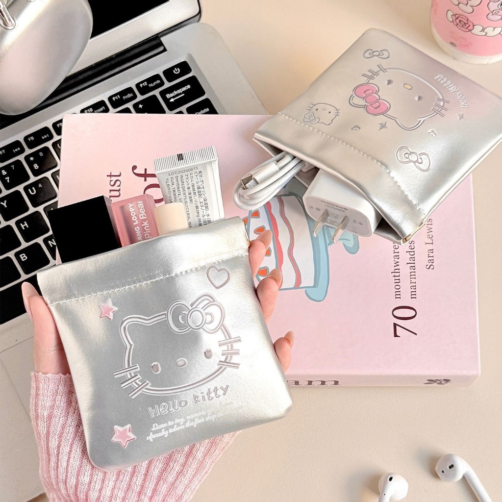 Kitty收納包🎀 自動閉合數據綫收納包耳機充電器包 口紅包 化妝包 零錢包 耳機包 防水化妝包
