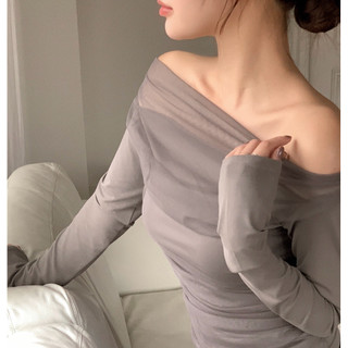 🇰🇷Chloe C. 韓國東大門服飾🇰🇷 正韓歐根紗一字領長袖上衣