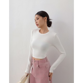 AIR SPACE LADY 圓領長袖合身短版TEE(白/深灰/淺藍) 女裝 現貨