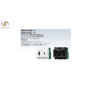 國際牌Panasonic RISNA系列 埋入式USB PD智能快速充電插座2孔 WNF1474