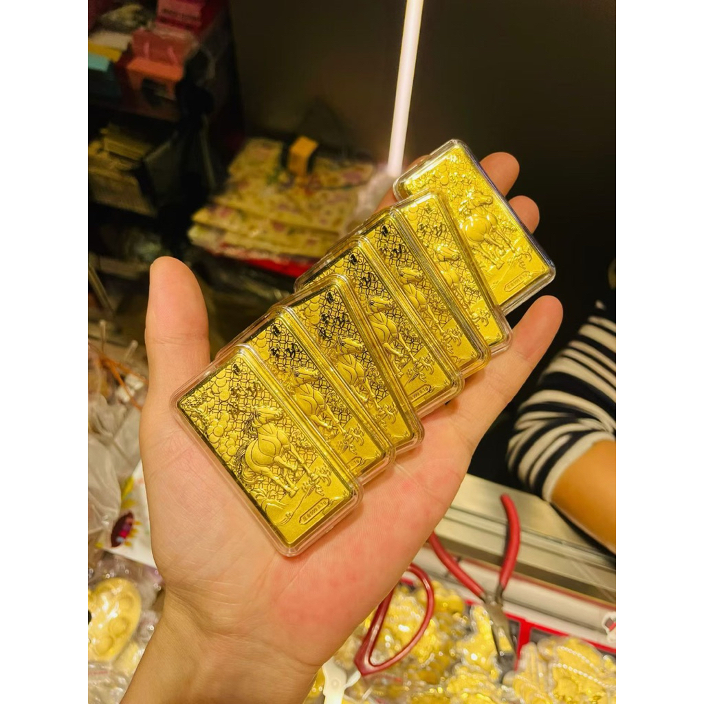 金大囍銀樓現貨免運AU999純金0.1克2026年馬到成功小金磚小金條立體浮雕黃金金片禮盒提袋收藏送禮必備