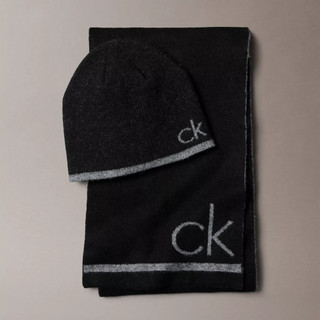Calvin Klein CK標誌圍巾/針織毛帽套裝禮盒組 CK C68467 黑色(現貨)