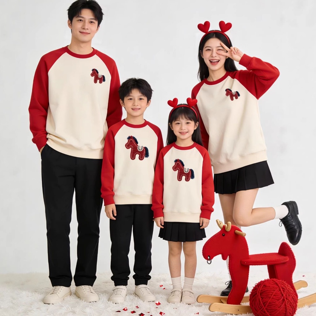 2026新年福袋馬年親子裝 親子裝長袖 過年親子裝 新年親子裝 一家三四口 全家福拍照 母子母女裝衛衣 全家福親子裝