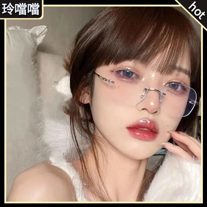 🌸近視眼鏡🌸JENNIE同款 韓國爆款透明無框眼鏡 女 文青個性風 可配近視度數防藍光 平光鏡素顏神器 款式2189