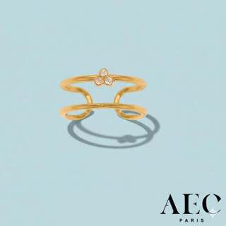 AEC PARIS 巴黎品牌 幸運草白鑽戒指 可調式雙層金色戒指 THIN RING EREBE