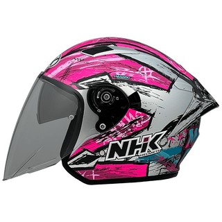 【火劍騎士】NHK S1GP PRO AM69#1 亮面電鍍銀湖水綠粉 選手彩繪 半罩式 雙鏡片 安全帽