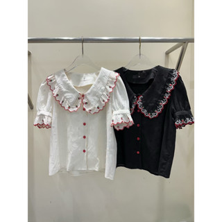 Mandy K-Pick｜正韓｜♥️81水晶燈家-超可愛草莓刺繡花邊短袖襯衫