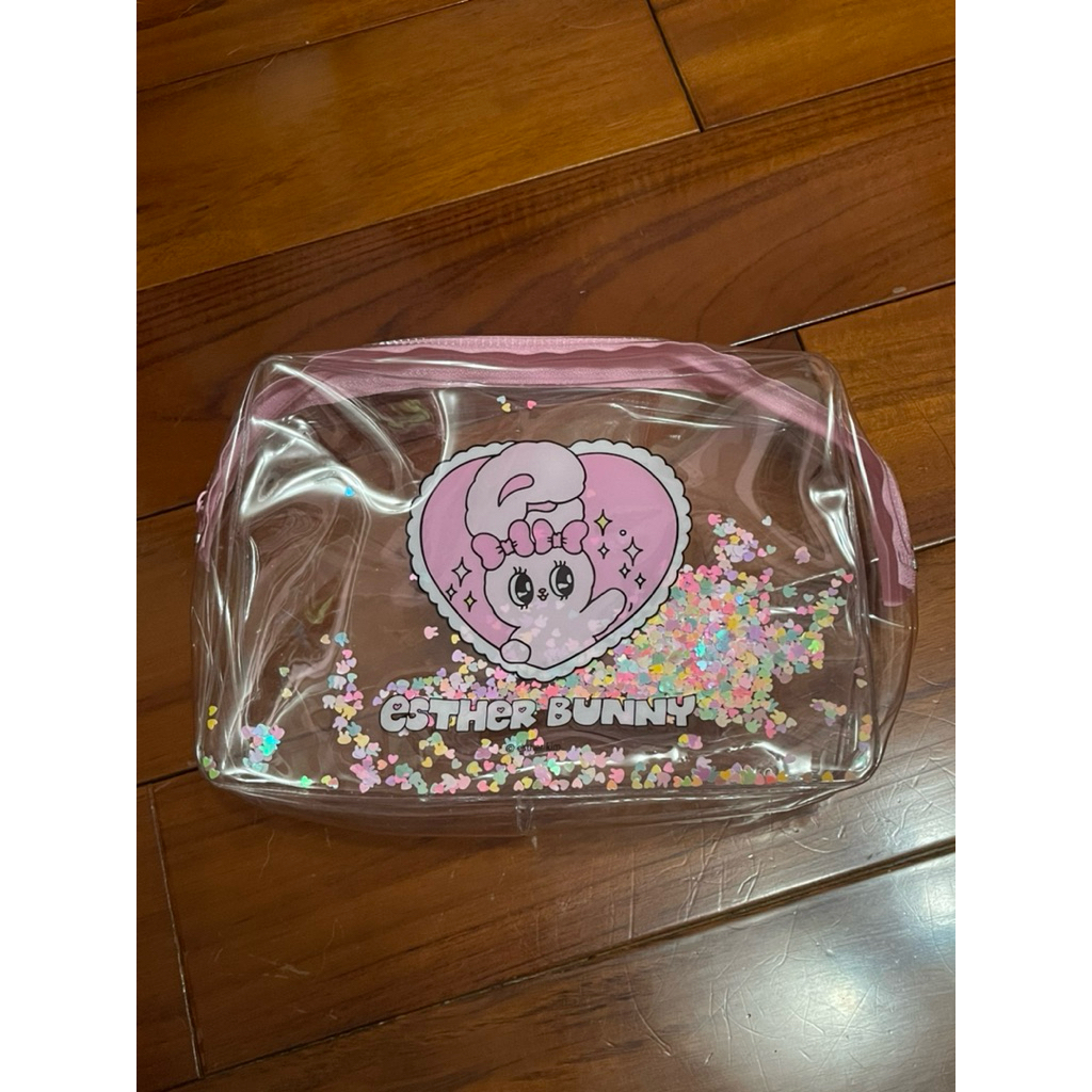 Esther bunny透明亮片兔子手拿包 化妝包 沙灘包 防水包