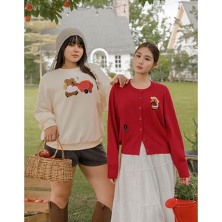 AIR SPACE PLUS 【DINOTAENG】 毛巾繡大學圖TEE(杏/淺灰) 女裝 現貨 大尺碼 中大尺碼