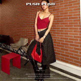 PUSH PUSH PP Stripes Pants PP 丹寧 細條紋 七分褲 黑 深藍