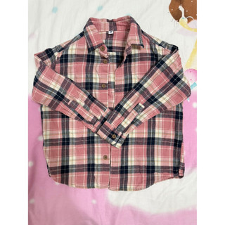二手童裝 童裝專區 UNIQLO 法蘭絨襯衫 粉色格紋 110CM 小外套 女童 男童 中童 小童 童裝 秋冬必備 長袖