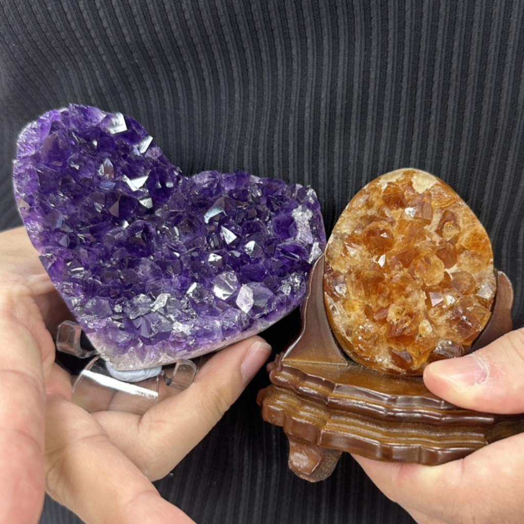 【台北周先生】天然黃水晶恐龍蛋 天然愛心紫晶簇 招財聚財 收藏品 紫水晶 原礦 任選