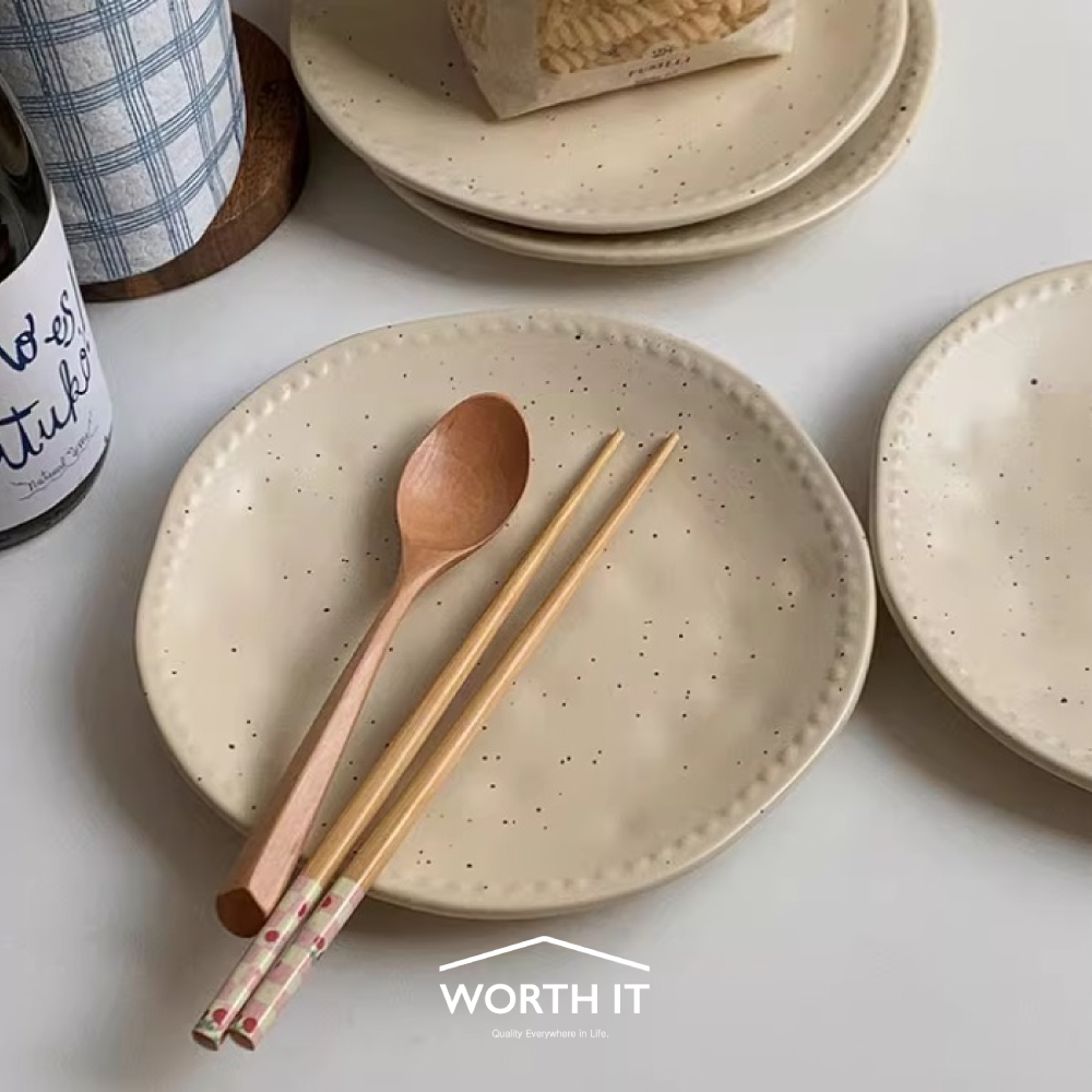 渥思【現貨】韓式奶油潑墨陶瓷甜點盤 餐盤 蛋糕盤 早餐盤 造型盤 麵包盤 陶瓷餐具