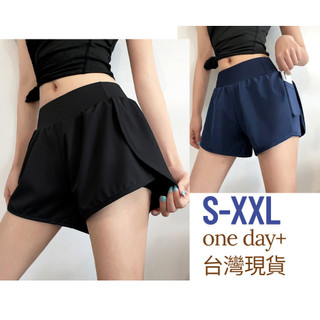one day+台灣現貨秒出S~XXL二色高腰短褲假二件褲超彈力側口袋女外穿打底褲無尬收腹提臀顯瘦 瑜珈褲健身休閒褲