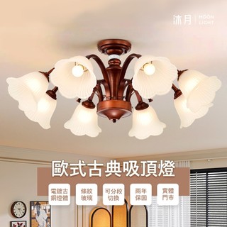 沐月燈飾 E27吸頂燈 歐式古典風格 花口玻璃 8燈款6燈款3燈款 半吸頂燈 客廳吸頂燈 房間吸頂燈 美術燈 造型燈