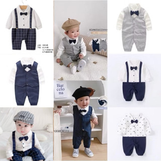 臺灣現貨❤️嬰兒寶寶哈衣 兒童造型包屁衣 男童紳士包屁衣 兒童長袖包屁衣造型小西裝週歲禮服 男童包屁連身裝花童西裝套裝