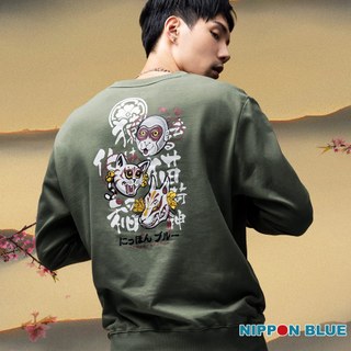 BLUE WAY 日本藍 - 男款 貓與能面大學長TEE(墨綠)