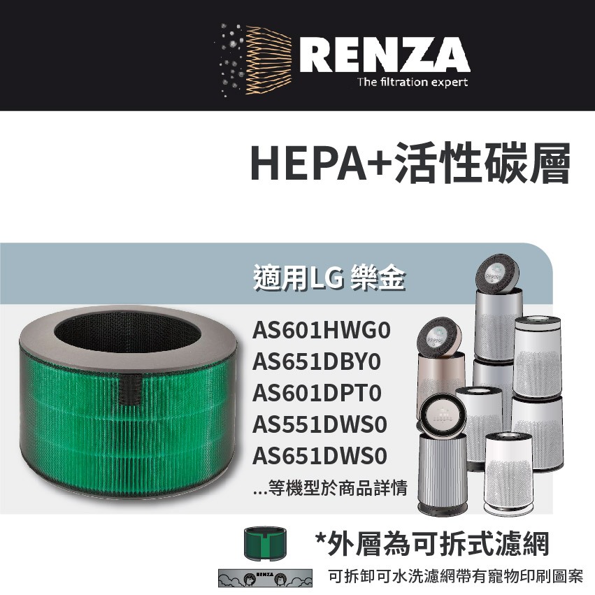 適用LG樂金 超級大白 AS651DBY0 AS651DWH0 AS601HWG0 空氣清淨機 抗菌HEPA活性碳 濾網