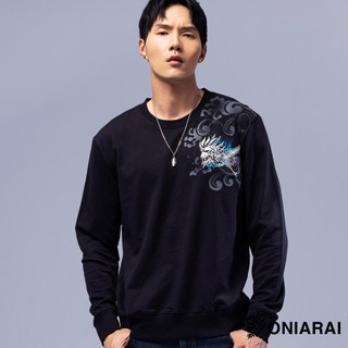 BLUE WAY 鬼洗 ONIARAI - 男款 經典日式雲朵鶴大學長TEE(黑)