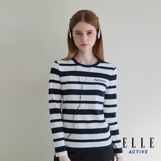 【ELLE ACTIVE】女款 經典法式橫條紋長袖T恤-深藍色 (EA25A1W1703-39)