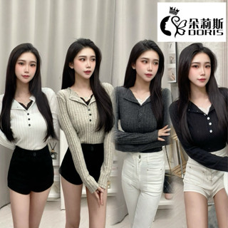 【Doris朵莉斯服飾】(現貨當天出)🫶#12666秋冬戀愛感高階假兩件蕾絲拼接 針織上衣 毛衣上衣 針織B