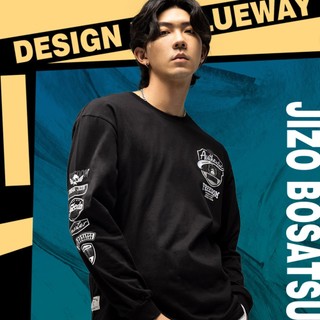 BLUE WAY 地藏小王 - 男款 美式單袖標章薄長TEE(黑)