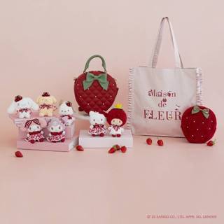 現貨-日本限定🍓Maison de FLEUR×三麗鷗草莓新聞50週年吊飾 HELLO KITTY毛絨掛飾包包草莓國王