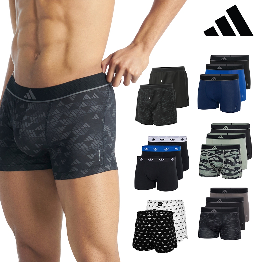 【adidas 愛迪達】舒適棉質 透氣織布 彈力貼合 運動平口內褲 四角褲 內褲組(多款任選)