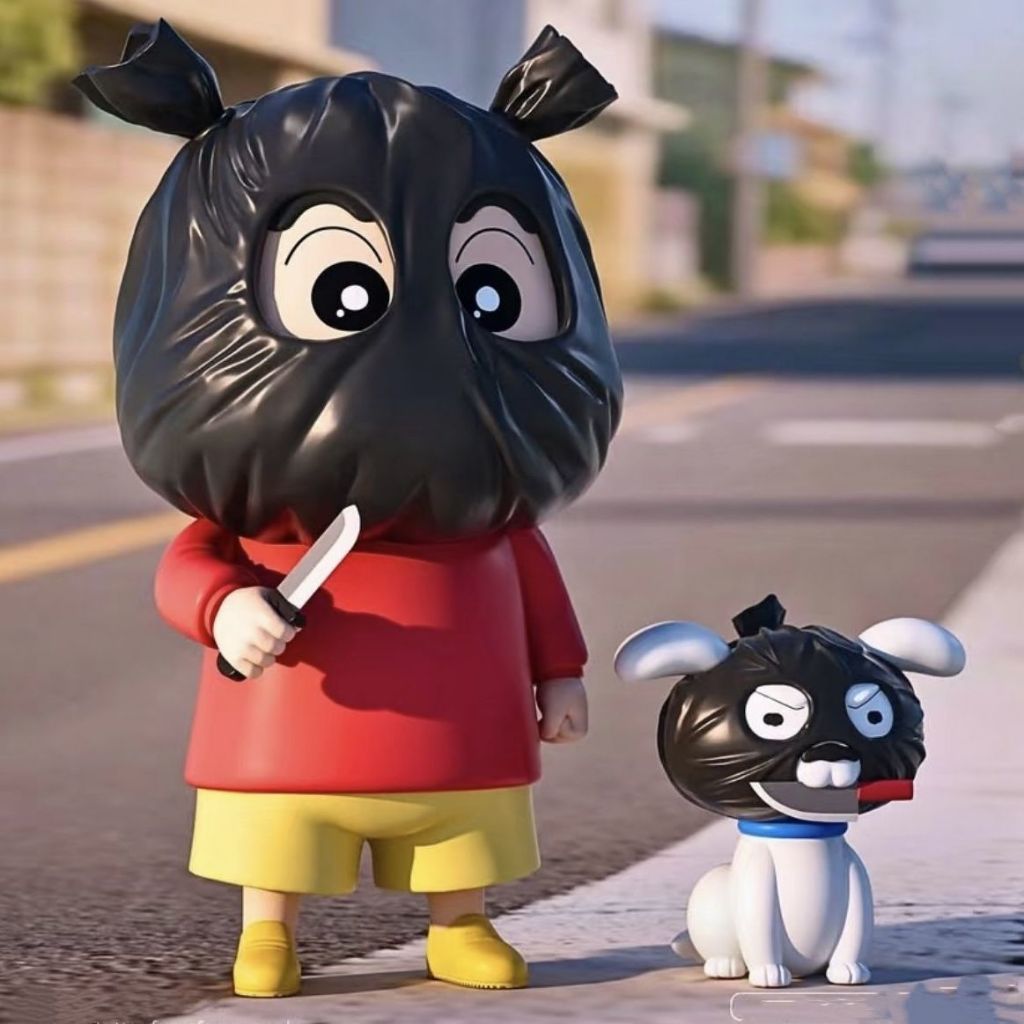 免運🎁蠟筆小新打劫手辦 小新小白打劫手辦 蒙面蠟筆小新打劫公仔 蠟筆小新周邊可愛玩偶 桌面擺件創意玩偶