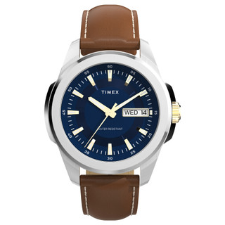 【TIMEX】天美時 Essex Day and Date 都會魅力45 毫米皮革錶帶腕錶 藍棕 TXTW2Y38100