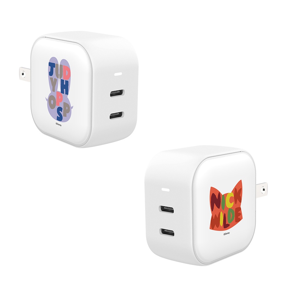 【TOYSELECT】Disney動物方城市-茱蒂與尼克的大頭款GaN 45W Type-C雙孔充電頭