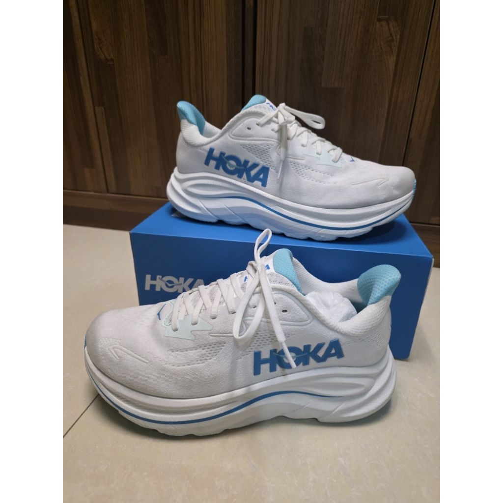 二手【Hoka】男 Clifton 10 Wide 寬楦9號 路跑鞋 白/藍 27
