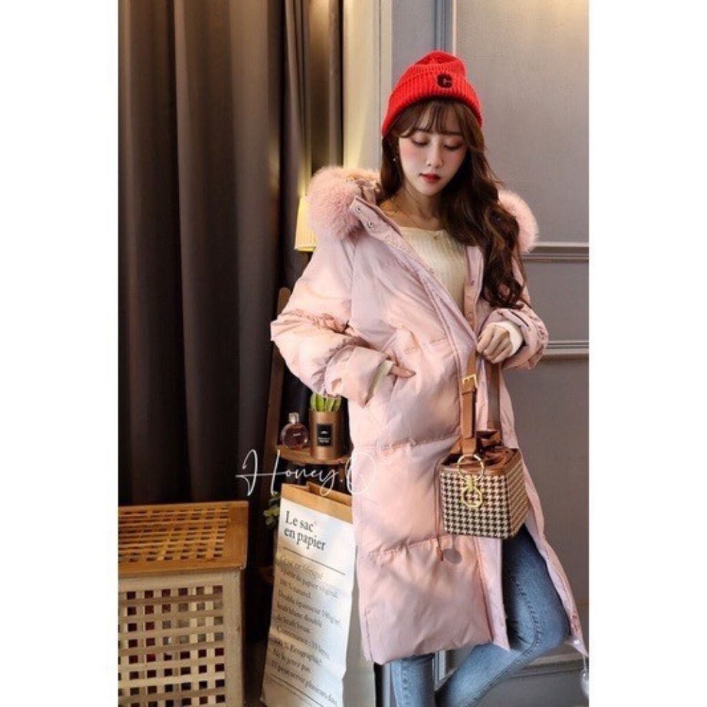 全新honey.q正韓鴨絨羽絨連帽長版外套copiner farbe kiyumi