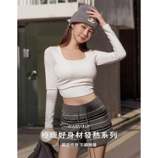 CHIC A SPACE WARM↑UP極暖好身材方領長袖短版發熱BRA TOP(黑/白) 女裝 現貨