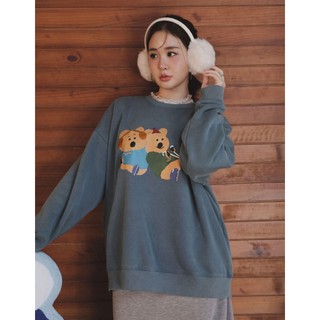 AIR SPACE PLUS 【DINOTAENG】印花水洗內刷毛大學TEE(藍/酒紅) 女裝 現貨 大尺碼 中大尺碼
