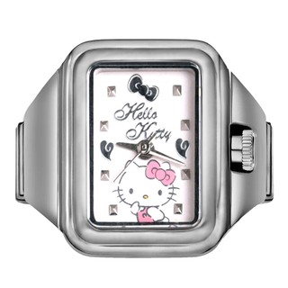 【HELLO KITTY】凱蒂貓 可愛俏皮戒指錶 經典銀 LK713LWWI-B