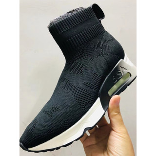 超級牛貨【shoes鞋魔】正品ASH女鞋 25秋季新款氣墊飛織女短靴 春秋款黑色厚底增高女襪靴 透氣防滑運動風瘦瘦靴女