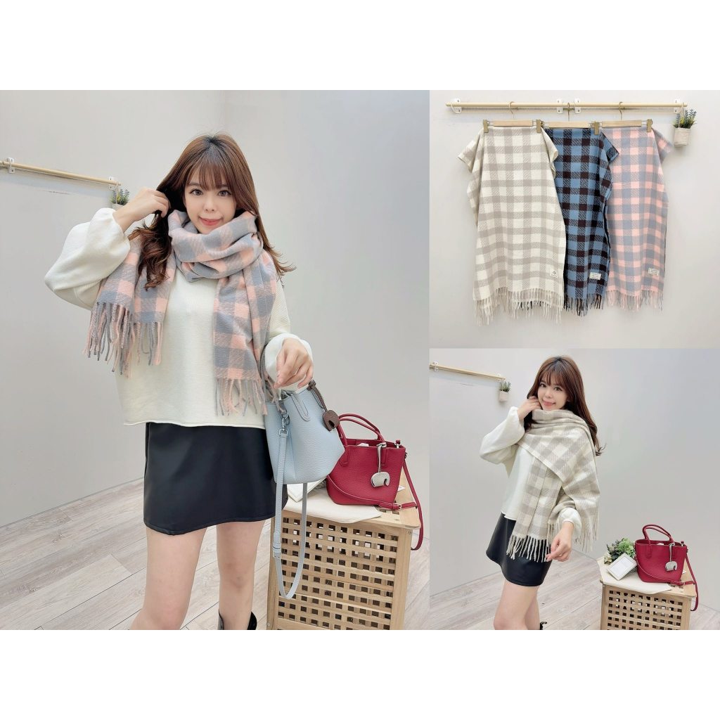 【 La Belle 】寒流必備柔美感保暖圍巾 質感標籤羊絨毛大披肩圍巾 圍巾 完美配色(台灣現貨)(快速出貨)