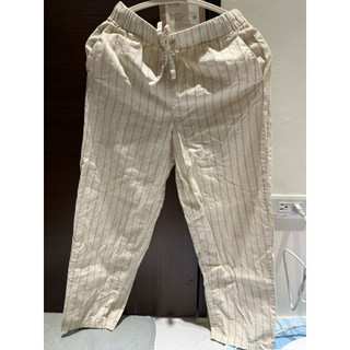 UNIQLO 米黃直條紋棉質長褲（二手）