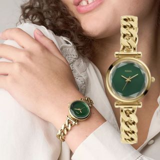 FOSSIL Carlie mini 優雅金黑麵羅馬時刻女錶 金色不鏽鋼錶帶 28 MM ES5441