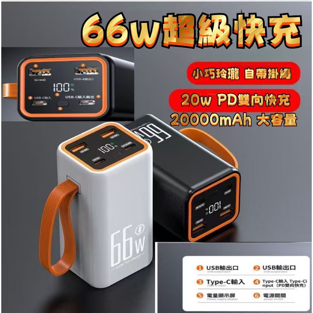 ⚡台灣出貨⚡66W行動電源 20000mAh  行動電源 行充電源 Type-C 隨身充 USB-A 雙輸出