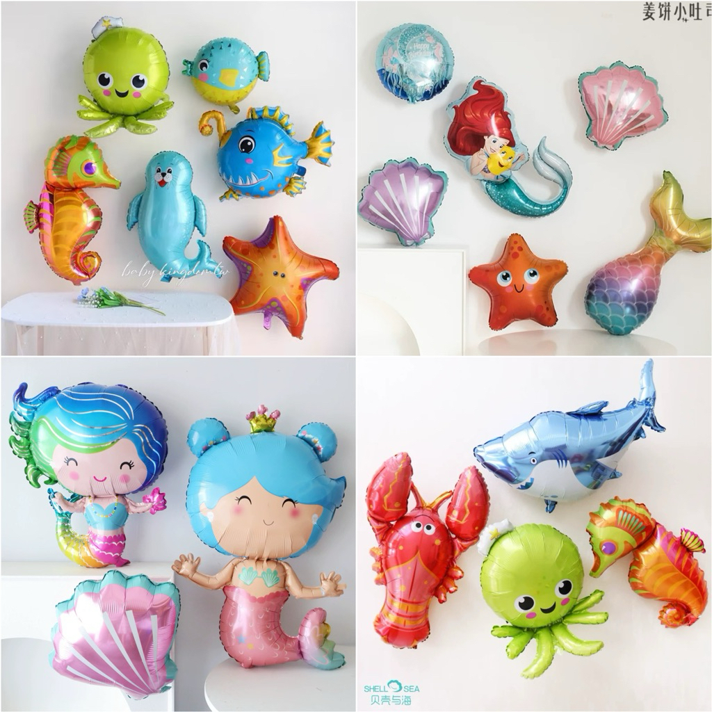 👑 現貨【海洋動物氣球】美人魚 螃蟹 鯨魚 章魚 貝殼 鋁膜氣球 造型氣球 海底世界 生日佈置 慶生 生日氣球 週歲