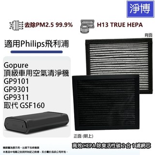 適用Philips飛利浦Gopure GP9101 GP9301車用空氣清淨機除臭活性碳+HEPA濾網濾芯#GSF160
