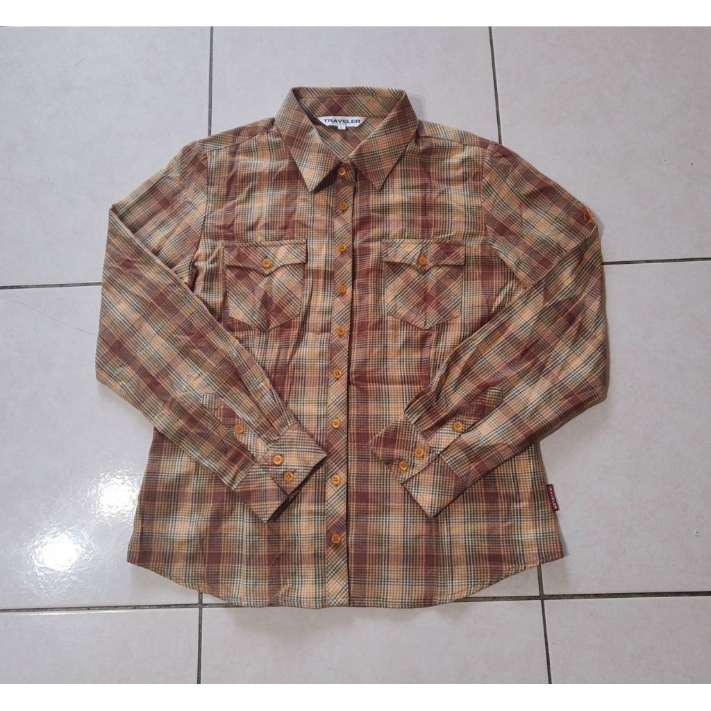 Traveler 旅行者女款格子襯衫/ 全新棕色L號