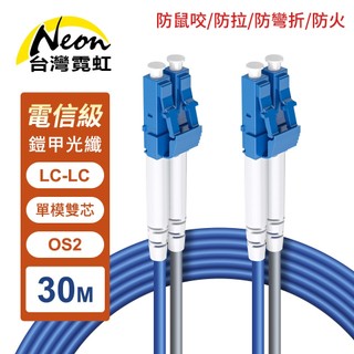 台灣霓虹 防鼠咬防拉防彎折防火LC-LC單模雙芯OS2鎧甲光纖線30米 客製化